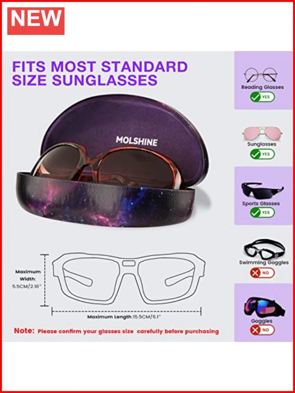 Hard Shell Sunglasses Case Large PU Leather Eyeglasses Holder for Oversized